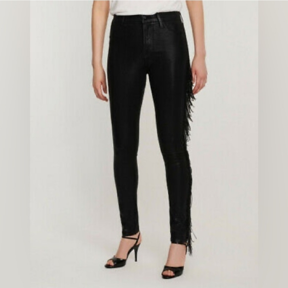 NWT J BRAND X HALPERIN MARIA HI-RISE COATED SKINNY STRETCH JEANS FRINGE STELLAR